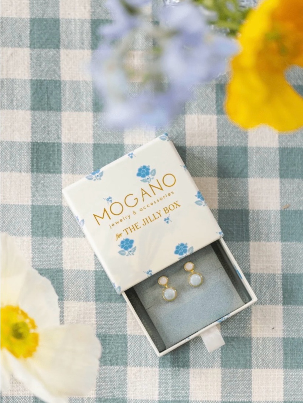 Mogano Gold and White Double Drop Earrings